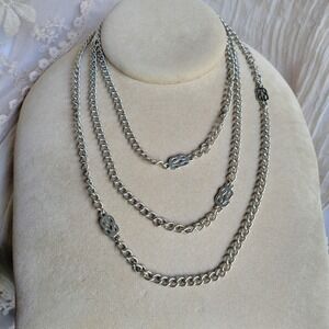 Vintage 70s Monet Necklace Silver Textured Knot Station Opera Length Chain